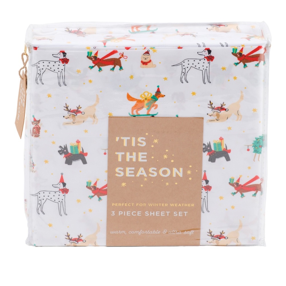 Merry Woofmas Mixed Breed Dogs Christmas Sheet Set - FULL